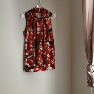 PerSeption Concept Blouse Women M Orange and Brown Sleeveless Office Academia